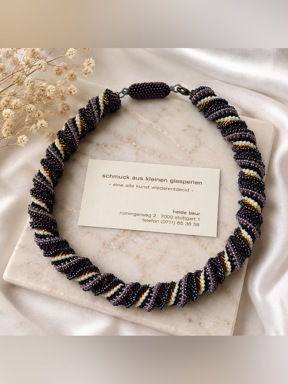 Vintage Heide Baur Germany Glass Seed Bead Necklace 925 Sterling Silver Clasp